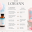 A promotional graphic for Lorann cotton candy flavor ing featuring a small amber bottle on the left and a comparison chart against a light background with cotton candy and a pink drink on the right.