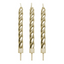 gold candles with white candle holders for birthday cakes