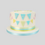 A pastel cake with Ben inside bunting flags