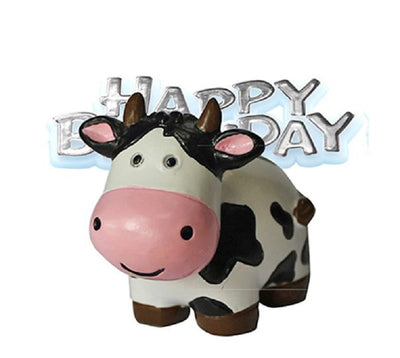 Farm Animal Resin Cake Toppers & Silver Happy Birthday Motto Cow