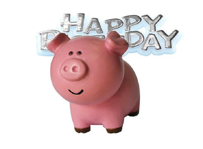 Farm Animal Resin Cake Toppers & Silver Happy Birthday Motto Pig