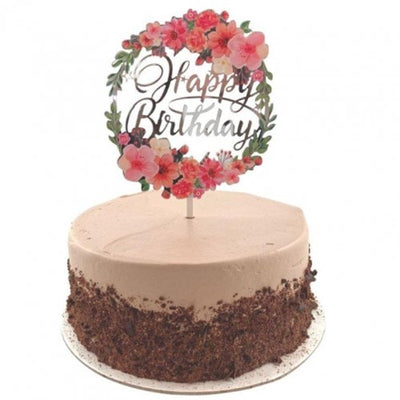 Happy Birthday Tropical flowers acrylic cake topper