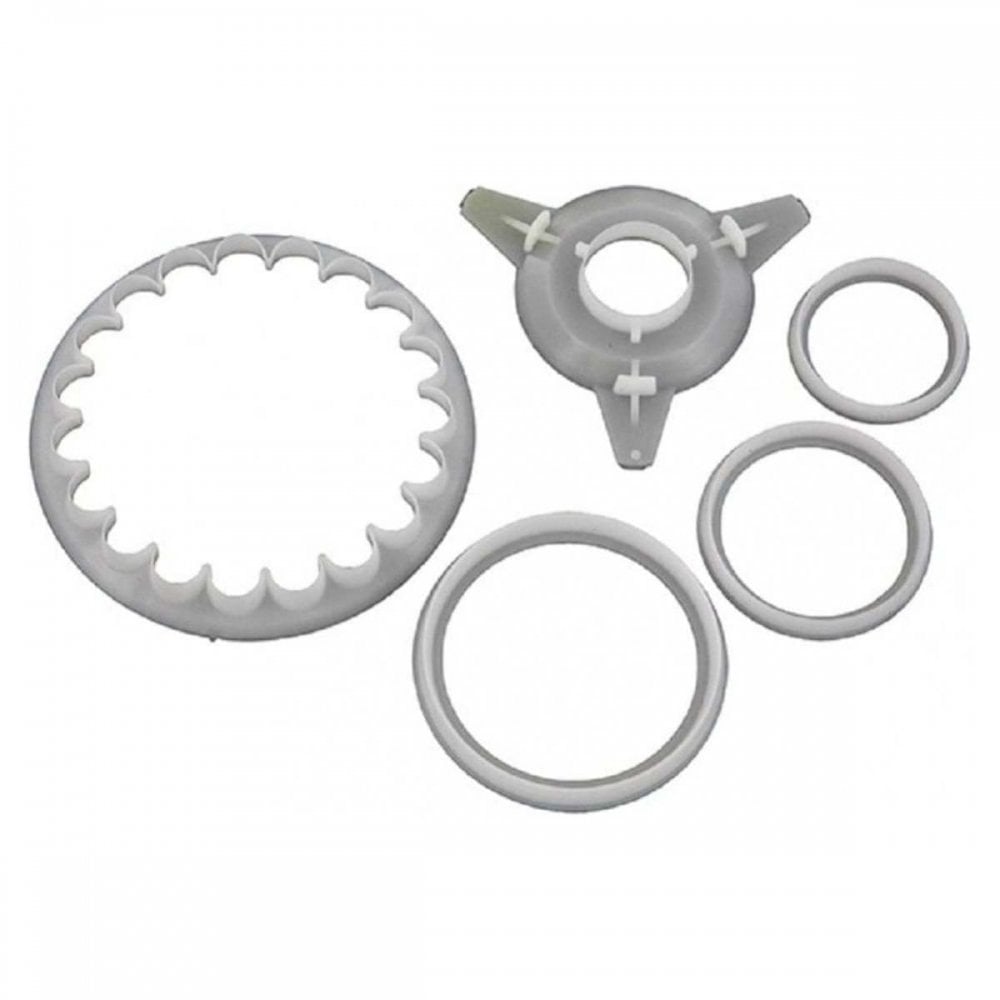 A set of white plastic frill cutters by FMM sugarcraft