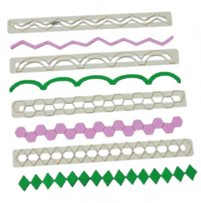 set 4 straight frill cutters by FMM including fondant examples made from them