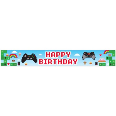 Pixellated Game Day Happy Birthday party banner 2.7m