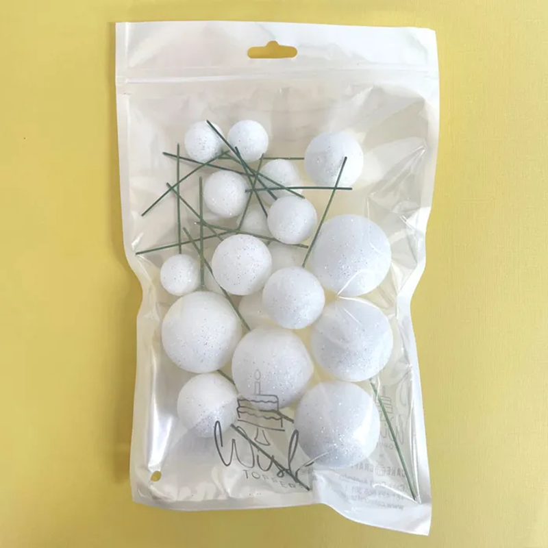 Glitter White foam ball deco toppers 20 pieces