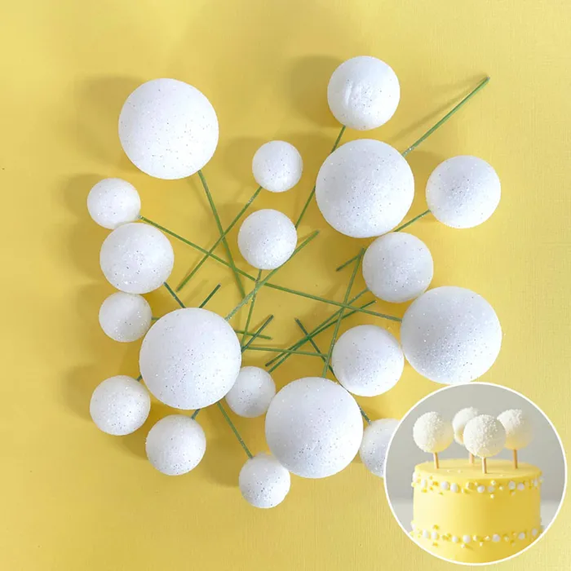 Glitter White foam ball deco toppers 20 pieces