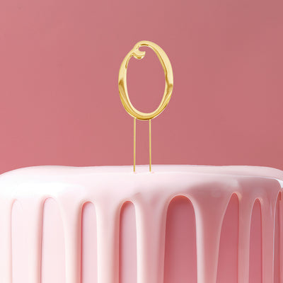Gold metal numeral 0 cake topper pick