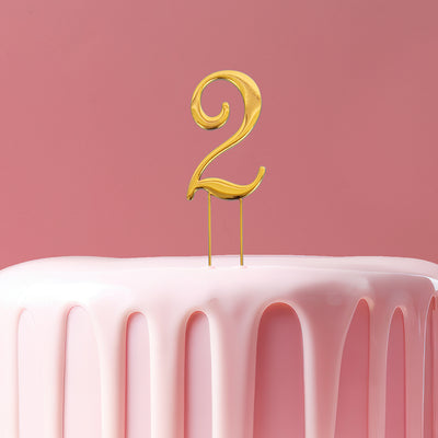 Gold metal numeral 2 cake topper pick