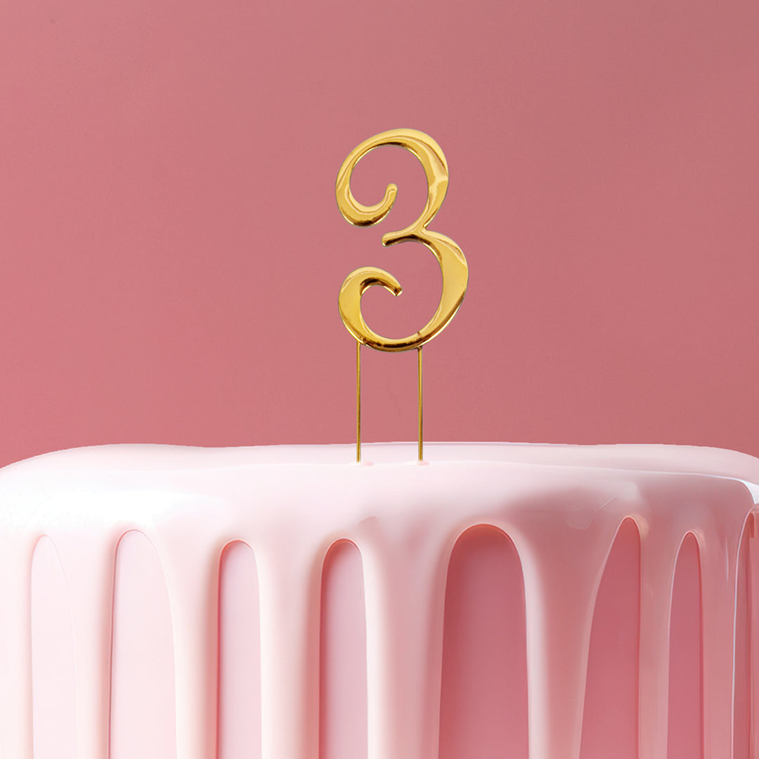 Gold metal numeral 3 cake topper pick