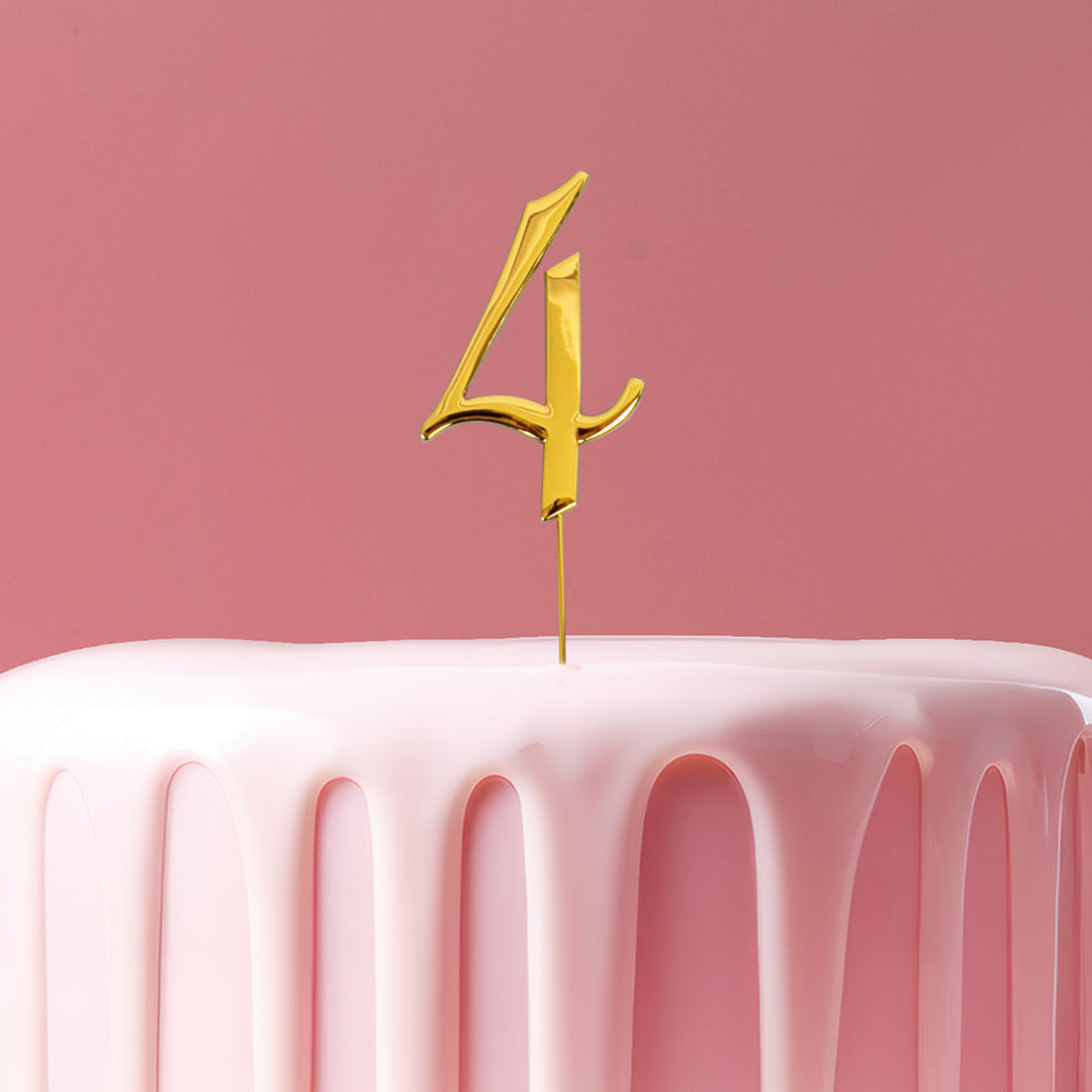 Gold metal numeral 4 cake topper pick