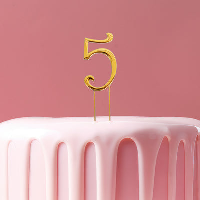 Gold metal numeral 5 cake topper pick