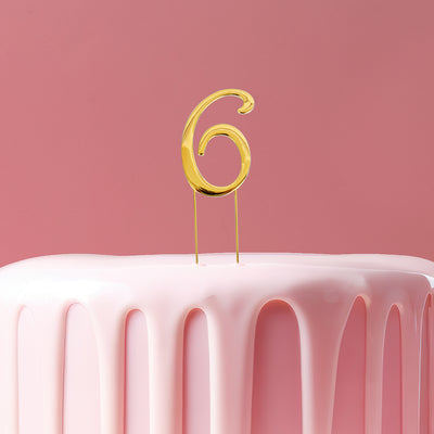 Gold metal numeral 6 cake topper pick