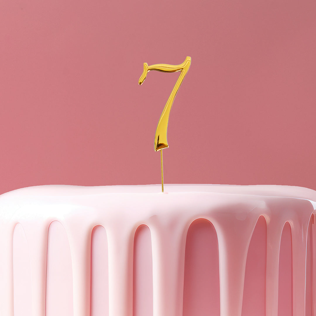 Gold metal numeral 7 cake topper pick
