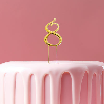 Gold metal numeral 8 cake topper pick