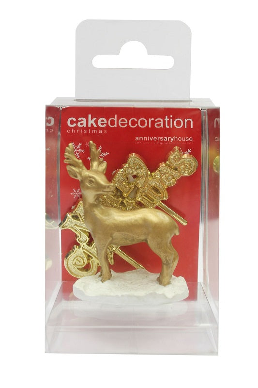 Gold stag cake topper with Merry Christmas plaque