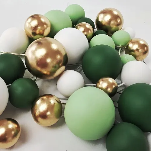 Green, white & gold foam ball deco toppers 32 pieces