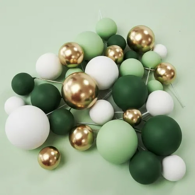 Green, white & gold foam ball deco toppers 32 pieces