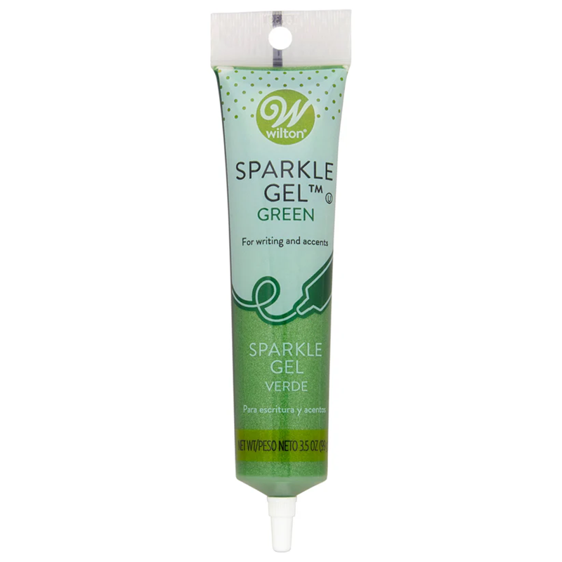 Green tube of Sparkle Gel with Wilton logo on a white background