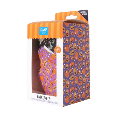 PME Halloween-themed muffin cases with pumpkins and ghosts.