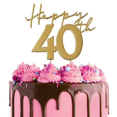 Gold METAL CAKE TOPPER Happy 40TH