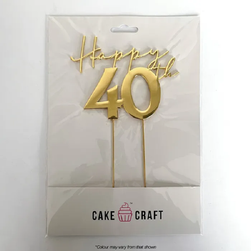 Gold METAL CAKE TOPPER Happy 40TH
