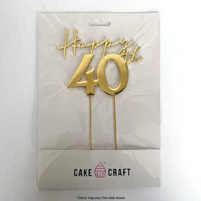 Gold METAL CAKE TOPPER Happy 40TH