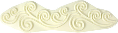 An off-white plastic cutter featuring a , embossed swirling wave pattern across its surface.