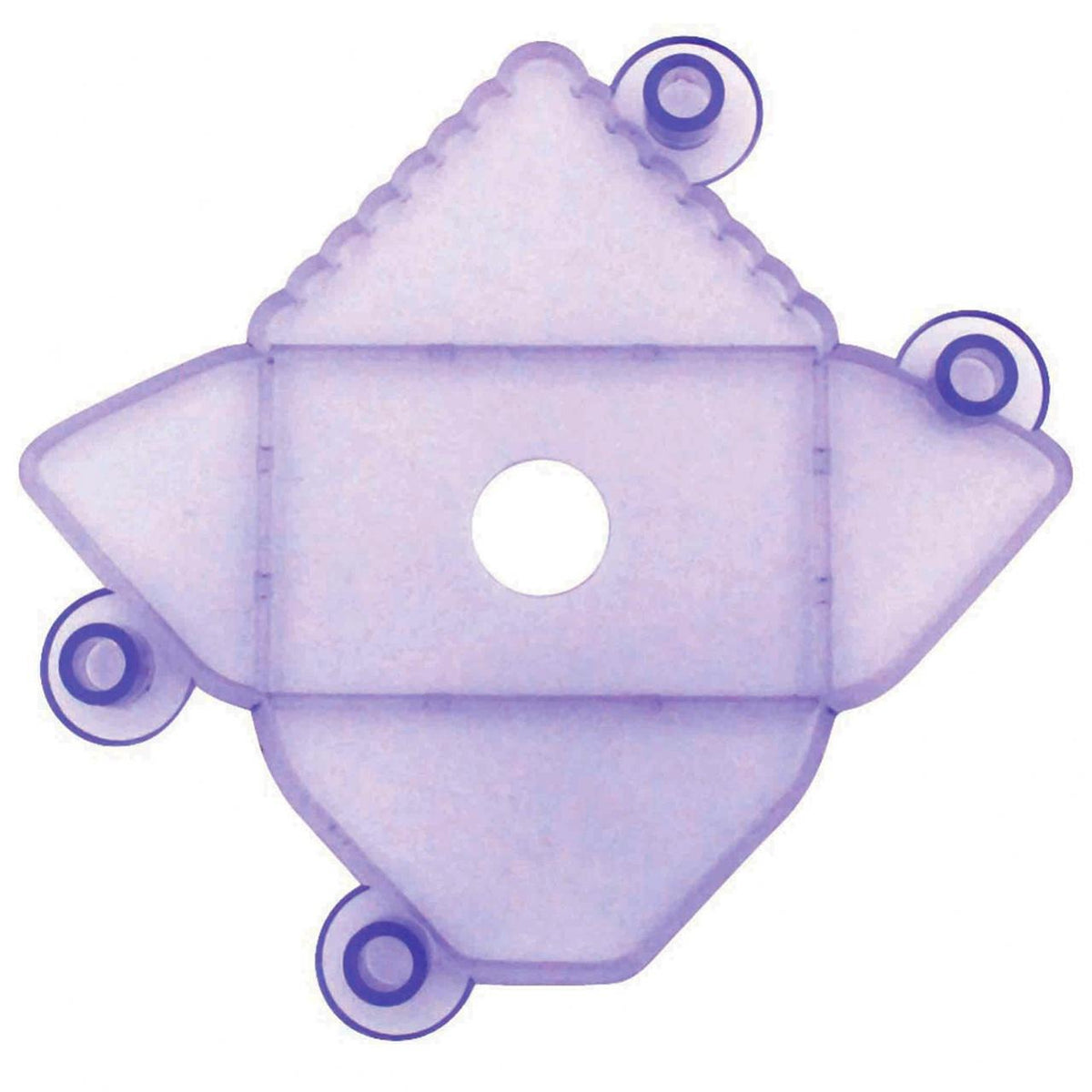 purple plastic cutter template for an envelope, prior to being folded up. Made by Jem