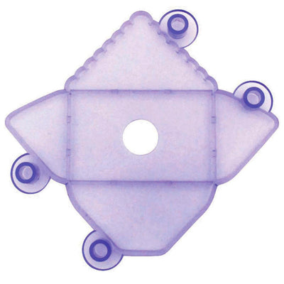 purple plastic cutter template for an envelope, prior to being folded up. Made by Jem