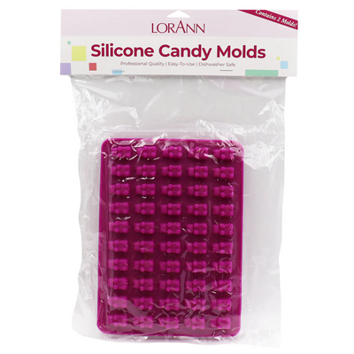 Pink silicone candy mould in clear packaging with LorAnn branding.