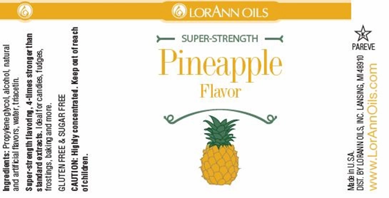 LorAnn Oils Pineapple flavour label with a pineapple illustration on a white background