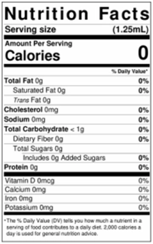 Nutrition facts label for a Lorann  flavouring bottle