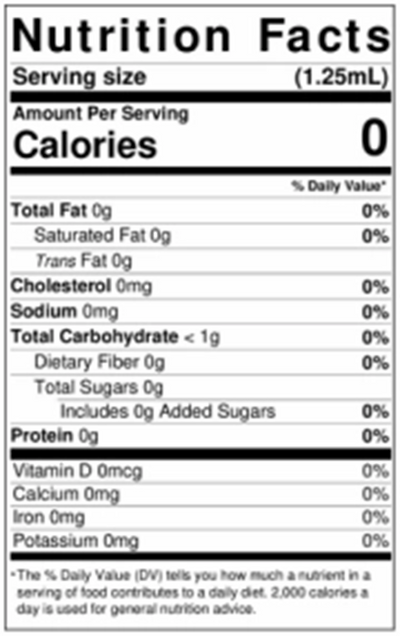 Nutrition facts label for a Lorann  flavouring bottle