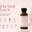 An amber glass bottle of Lorann Super Strength Marshmallow Flavouring displayed on a marble pedestal with marshmallows, next to text highlighting product benefits and feature icons.