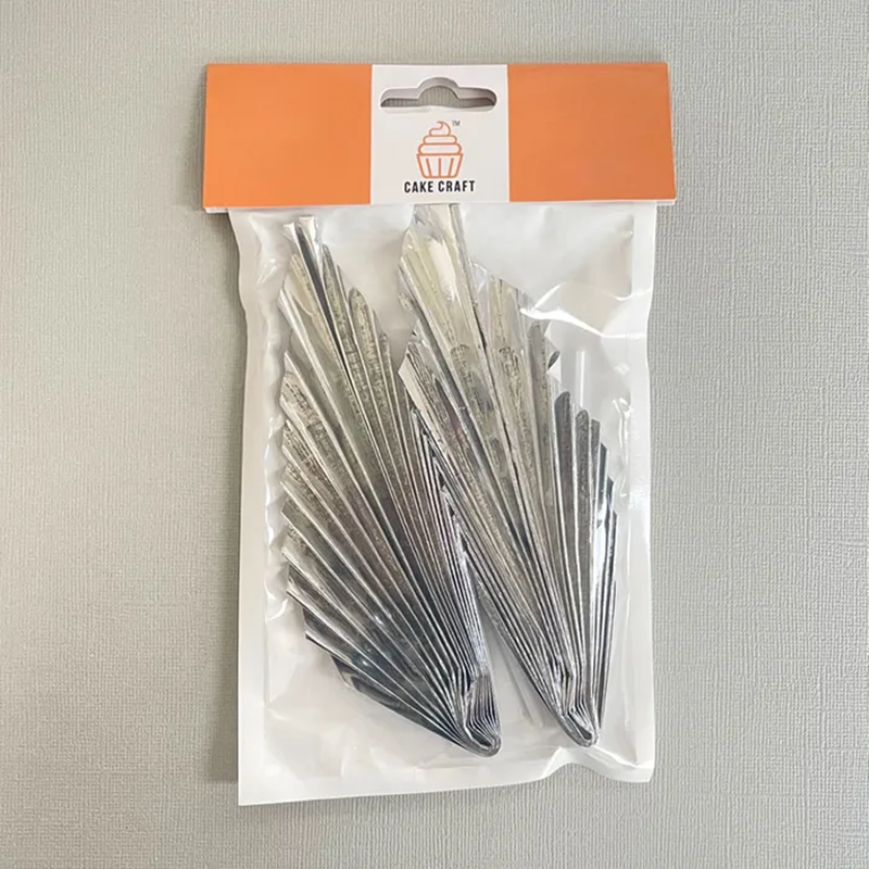 Paper palm leaf fan decorative cake topper 2 per pack Metallic Silver