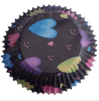 Black with rainbow hearts standard cupcake papers by PME