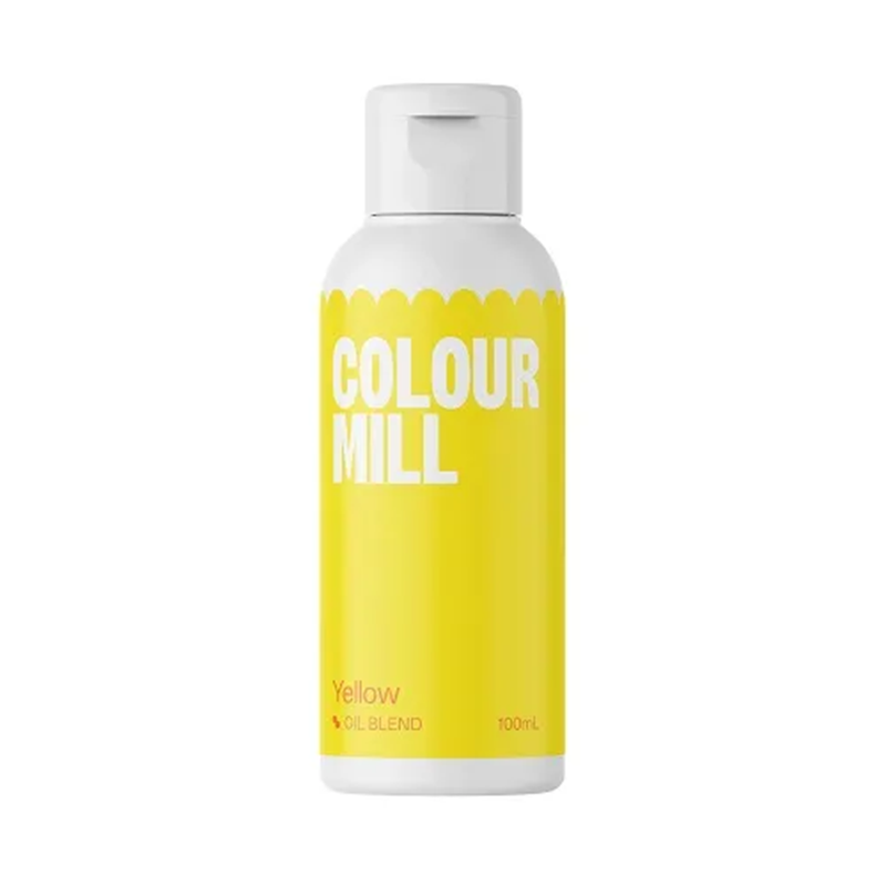 Bottle of Colour Mill Yellow oil blend on a white background