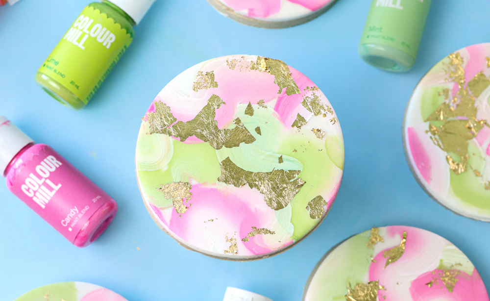Lime Green, Hot Pink, and gold decorated painted cookies.