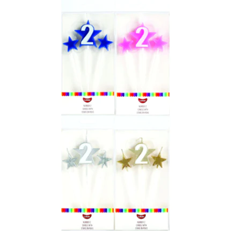 Number Star Pick candle set with Numeral 2 Silver