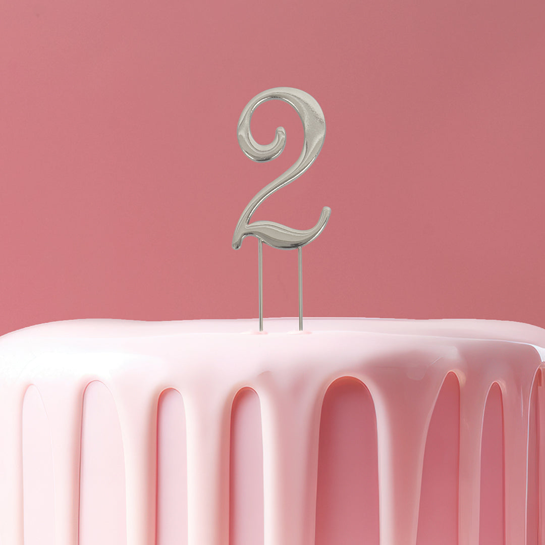 Silver metal numeral 2 cake topper pick