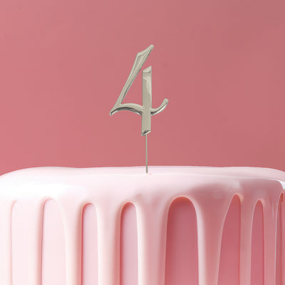 Silver metal numeral 4 cake topper pick