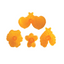Set of four orange jem cutters shaped like  flowers for pansy and violet on a white background.