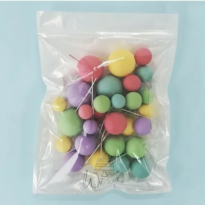 Pastel colours foam ball deco toppers 32 pieces