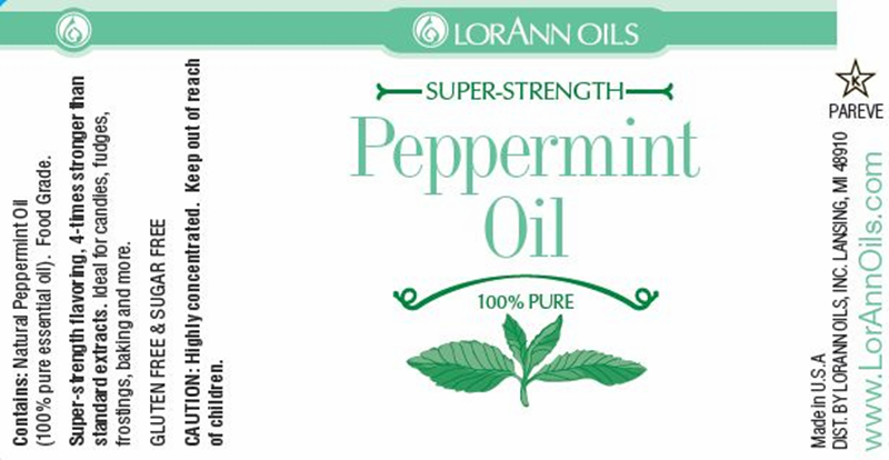 LorAnn Oils Super-Strength Peppermint Oil label on a white background