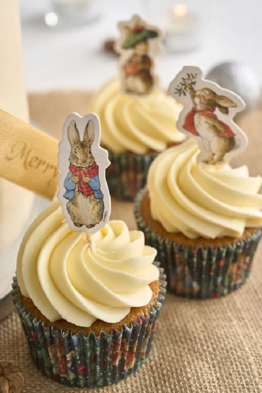 Example of Frosted cupcakes decorated with Beatrix Potter Festive Cupcake Kit