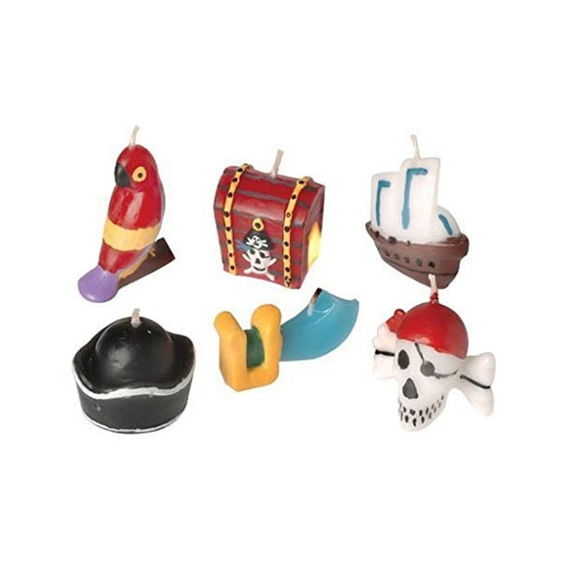 Pirate candle set of 6 skull parrot treasure chest & more