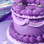 Purple cake with decorative frosting and cherries