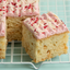 cut cake. Whit chocolate with raspberry