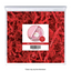 Red shredded paper in a clear bag with a label on a white background